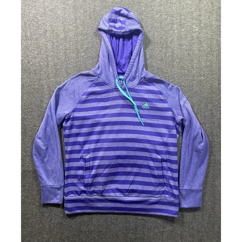 Adidas Ultimate Hoodie Purple Striped Athletic Sweatshirt Size L